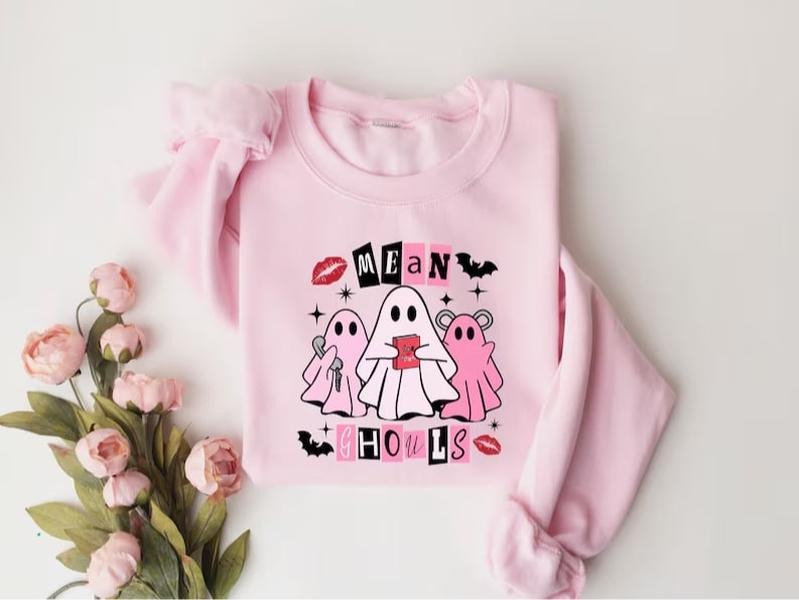Funny Mean Ghouls Sweatshirt, Halloween Pink Lover Sweatshirt, Pink Ghost Sweatshirt, Halloween Cute Ghost Sweatshirt,Ghost Vibes SweatShirt