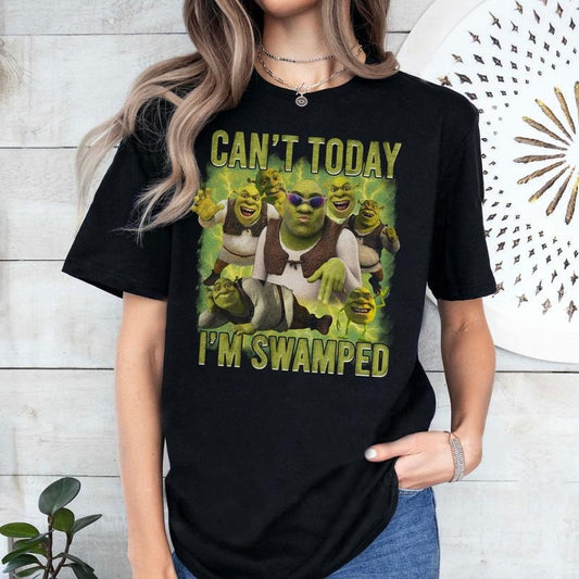 Funny Meme Can't Today I'm Swamped Shirt, Shrek Funny Trending Shirt, Fiona And Shrek Tee, Shrek Face Meme Shirt, Gift For Halloween