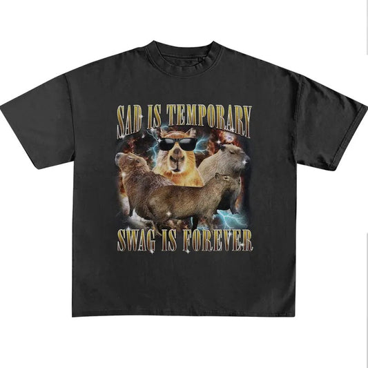 Funny Meme Capybara Shirt, Sad Is Temporary Swag Is Forever Vintage 90s Shirt, Retro 90s Capybara Shirt, Funny Graphic Tee, Retro Silly Party Tee