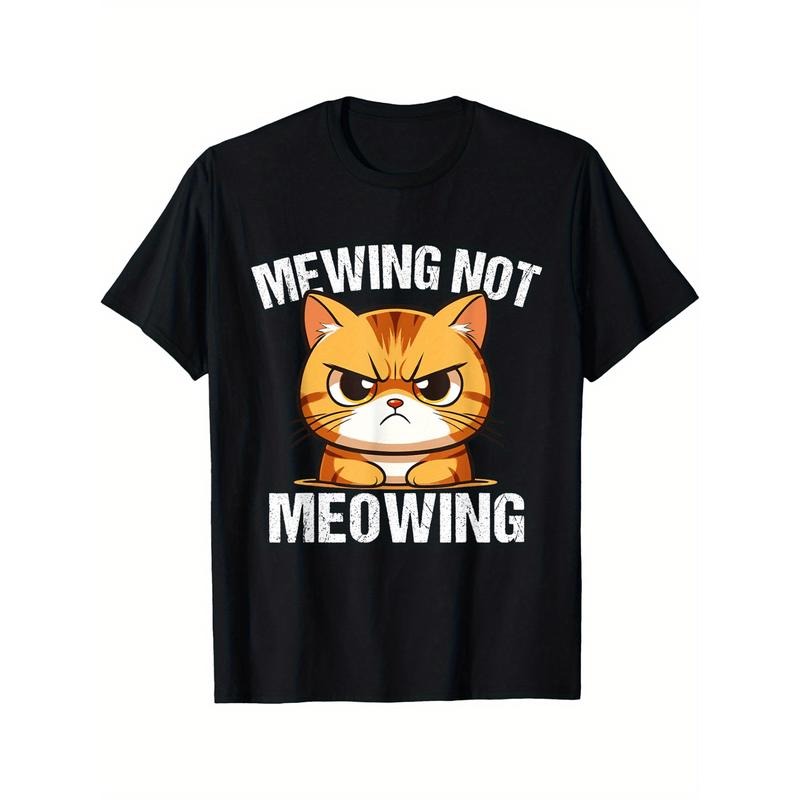 Funny Meme Goofy Cat Mewing Not Meowing Cool Goofy Cat T-Shirt Selected pure cotton interesting design t-shirt for men, soft and breathable, suitable for all seasons, comfortable, casual and sports, Halloween and Christmas gifts  made in usa