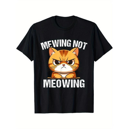 Funny Meme Goofy Cat Mewing Not Meowing Cool Goofy Cat T-Shirt Selected pure cotton interesting design t-shirt for men, soft and breathable, suitable for all seasons, comfortable, casual and sports, Halloween and Christmas gifts  made in usa