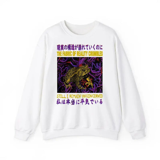 Funny Meme Japanese The Fabric Of Reality Crumbles Sweatshirt, Vintage Frog Toad Weird Urban Shirt, Retro 90s Silly Frog Graphic Unisex Sweatshirt