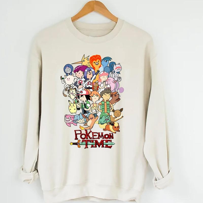 Funny Meme Pokemon Time Sweatshirt T-Shirt Hoodie, Pokemon Meme Shirt, Streetwear, Gift For Her, Anime Shirt Cotton Fabric