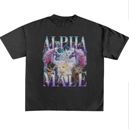 Funny Meme Shirt, Alpha Male Unicorn Cat Ironic Vintage 90s Shirt, Retro Rainbow Unisex Shirt, Funny Weird Shirt, Quirky And Humorous Quote Merch Gift