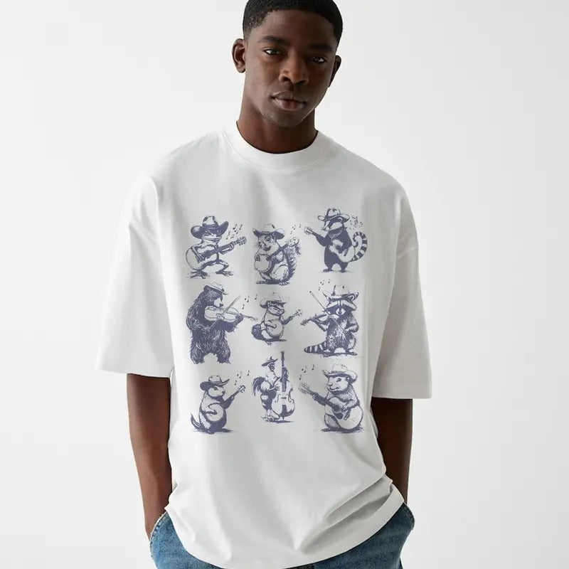 Funny Meme Shirt, Animal Musicians 90s Tattoo Vintage Style Shirt, Retro Animal Music Lovers Cute Nature Shirt, Quirky And Humorous Quote Merch Gift