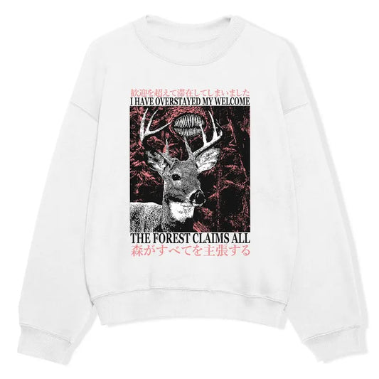 Funny Meme Shirt, I Have Overstayed My Welcome The Forest Claims All Sweatshirt, Vintage Japanese Deer Merch, Animal Meme Funny Outfit, Retro 90s Unisex Comfort Gift