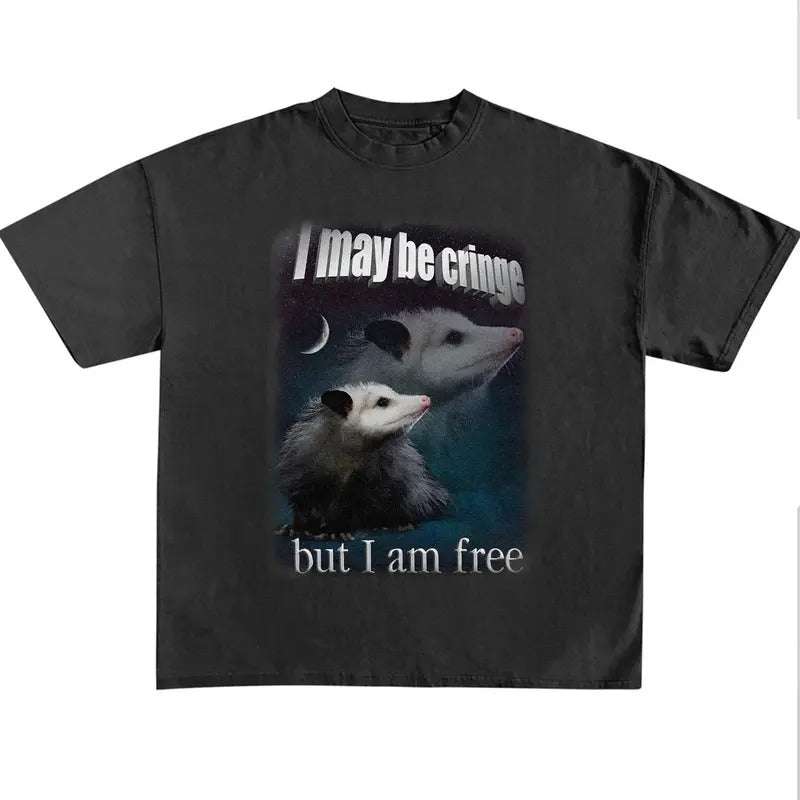 Funny Meme Shirt, I May Be Cringe, But I Am Free Possum Shirt, Retro Opossums Sarcastic Animal Tee, Trash Panda Humorous Quote Design Gift
