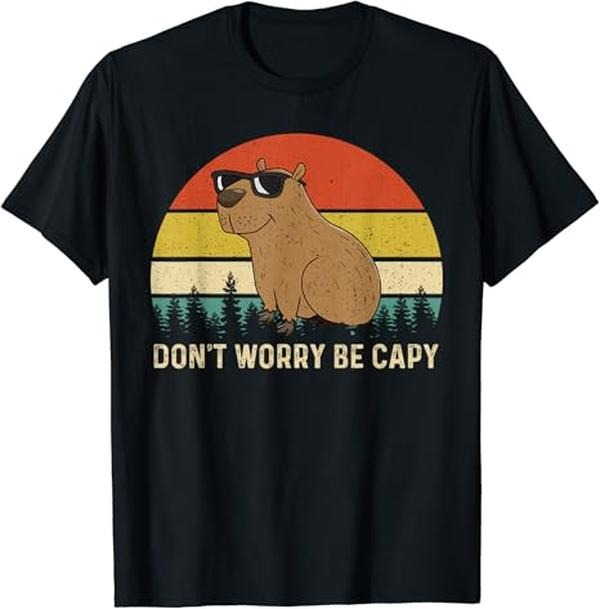 Funny Meme Shirts For Men, Cool Capybara Don't Worry Be Cappy Vintage Funny Rodent Meme T-Shirt Menswear Top