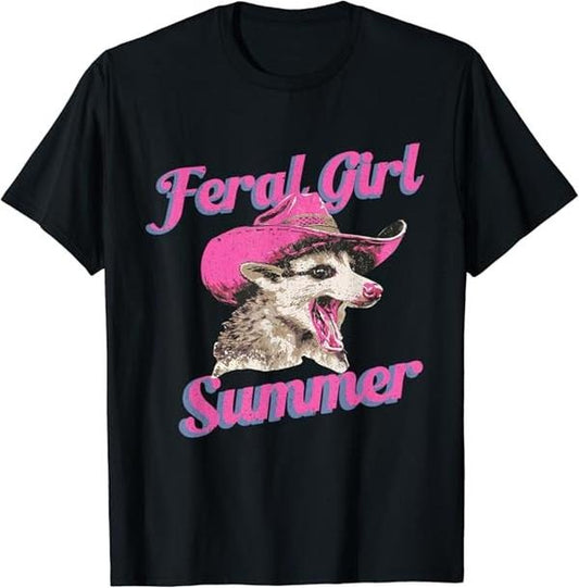 Funny Meme Shirts For Men, Feral Girl Summer Retro Possum Funny Meme T-Shirt Menswear Top