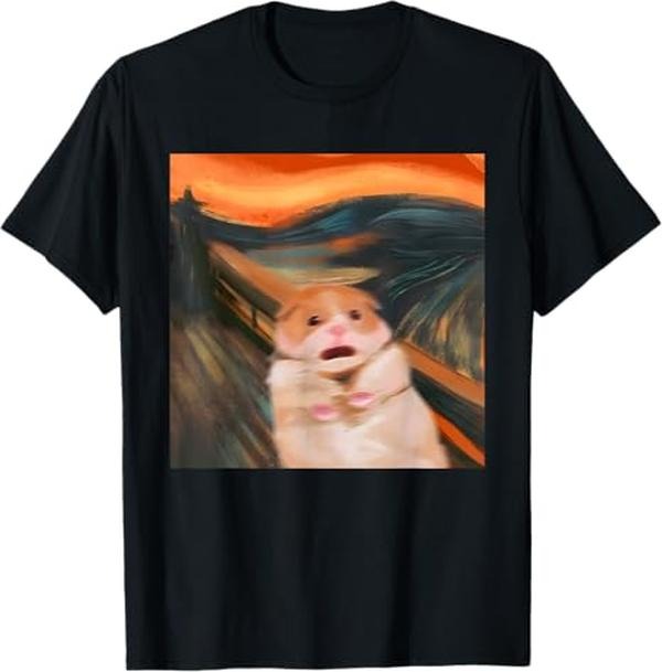 Funny Meme Shirts For Men, Funny Scared Hamster Meme Scream Graphic T-Shirt Menswear Top