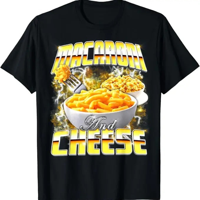 Funny Meme Shirts For Men, Macaroni and Cheese Meme Rap Style 90s Vintage Funny T-Shirt Menswear Top