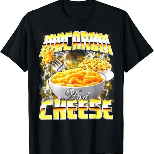 Funny Meme Shirts For Men, Macaroni and Cheese Meme Rap Style 90s Vintage Funny T-Shirt Menswear Top