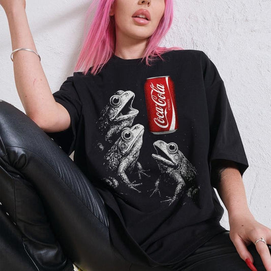 Funny Meme Three Frogs Coca Cola Vintage Graphic Shirt, Retro Frog Coca Cola Shirt, Frog Lovers, Funny Frog Tee, Oversized Washed Tee, Frog Gifts
