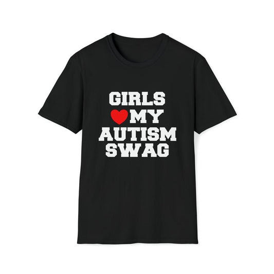 Funny Meme Tshirt, Girls Love Heart My Autism Swag Joke Tee, Sarcastic Shirt, Funny Meme Shirt, Gag Gifts, Unisex T-Shirt, Short Sleeve Tee Shirt, Cool Gifts For Women, Gifts For Birthday Mothers Day