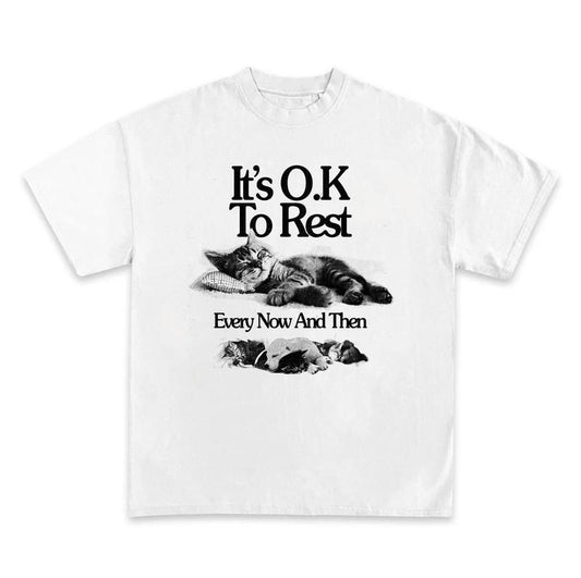 Funny Meme Vintage Graphic Shirt, It's O.K To Rest Every Now And Then Shirt, Cat Lovers, Funny Cat Tee, Cat Gifts