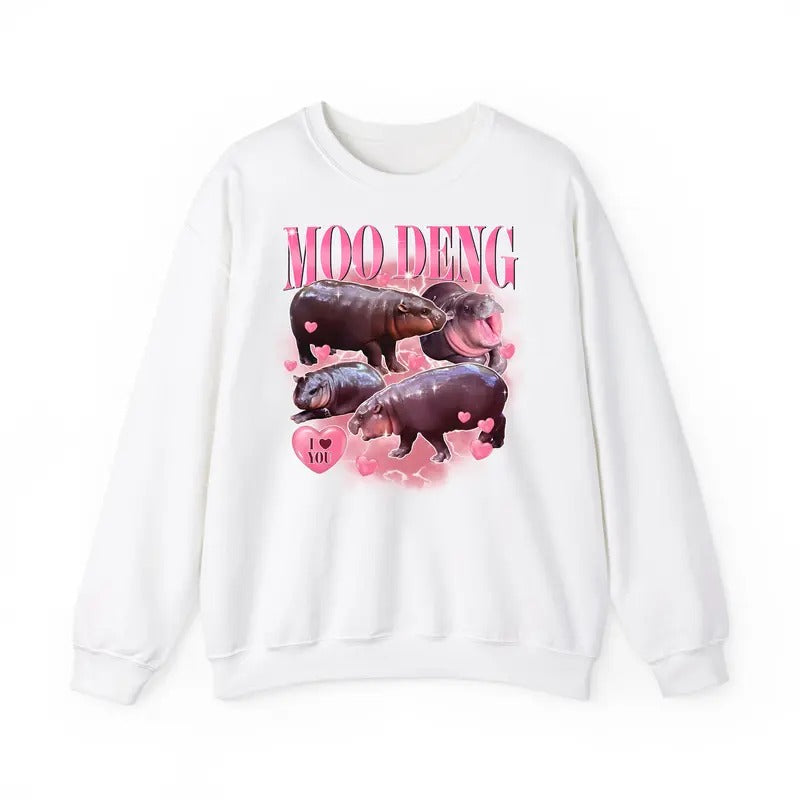 Funny Meme, Moo Deng Meme Shirt, Vintage Bootleg Moo Deng Tee, Funny Baby Hippo T-Shirt, Viral Internet Animal Meme, Cute Thailand Pygmy Hippo Tee