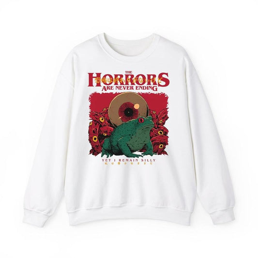 Funny Meme, The Horrors Are Never Ending Sweatshirt, Vintage Frog And Octopus Tee, Funny Horror Lover Gift, Unisex Comfort Colors Meme Sweatshirt