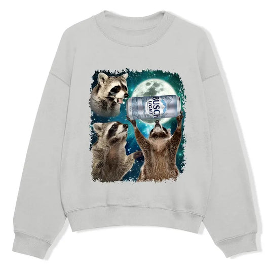 Funny Meme, Three Raccoons Busch Light Vintage Sweatshirts, Retro Moon Sweatshirt, Raccoon Lovers, Funny Raccon, Unisex Comfort Merch, Raccoon Gifts