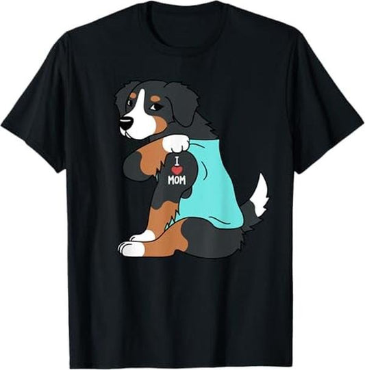 Funny Mother Shirts, Gift For Mom, I Love Mom Tattoo Bernese Mountain Dog Funny Mother's Day T-Shirt - Menswear Top