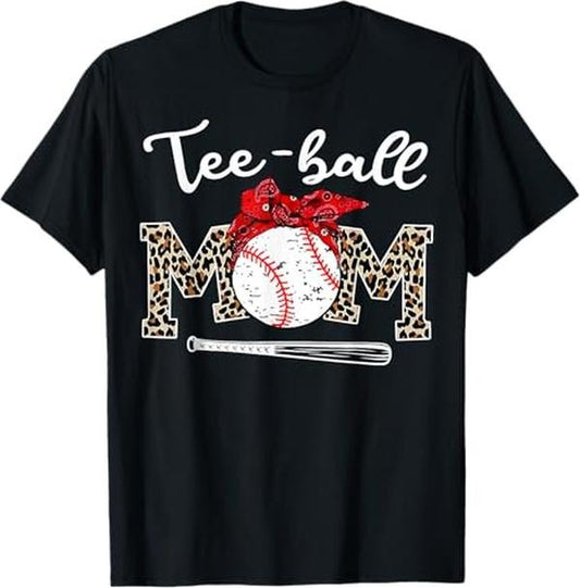 Funny Mother Shirts, Gift For Mom, Teeball Mom Leopard Funny Teeball Mom Mother's Day T-Shirt - Menswear Top