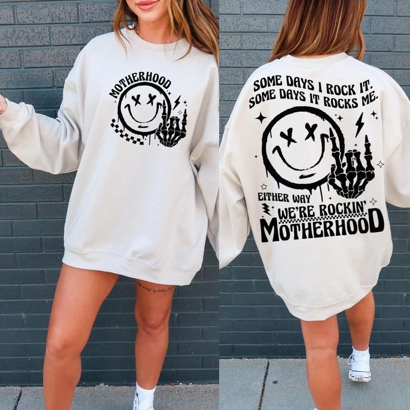 Funny Motherhood Shirt, Rock It Motherhood Funny Mothers Day Shirt Funny Mom Svg Trendy Mom Shirt Retro Mom Shirt  Sarcastic Mom Front and Back