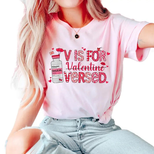 Funny Nurse Valentine T Shirt, V Is For Versed Shirt, Nurse Shirt, Cupid's Favorite Nurse, Valentine Gifts For Er Rn Icu Nurse, Valentines T-Shirt, Gifts For Lovers, Unisex Short Sleeve Tee Shirt, Valentine Gifts Fit Top