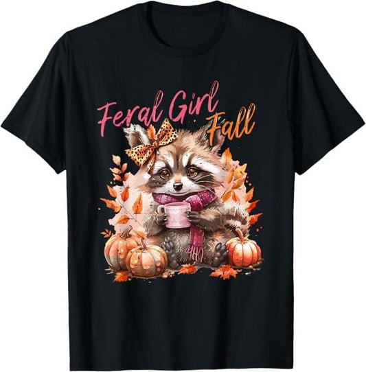 Funny Raccoon Shirt, Coquette Cute Feral Girl Autumn Fall Raccoon Lover Funny T-Shirt For Men - Available from size S to 5XL Vintage Raccoon