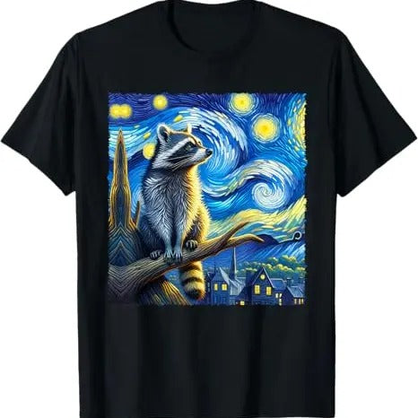 Funny Raccoon Shirt, Distressed Raccoon Starry Night Painting Raccoons Van Gogh Funny T-Shirt For Men - Available from size S to 5XL Vintage Raccoon