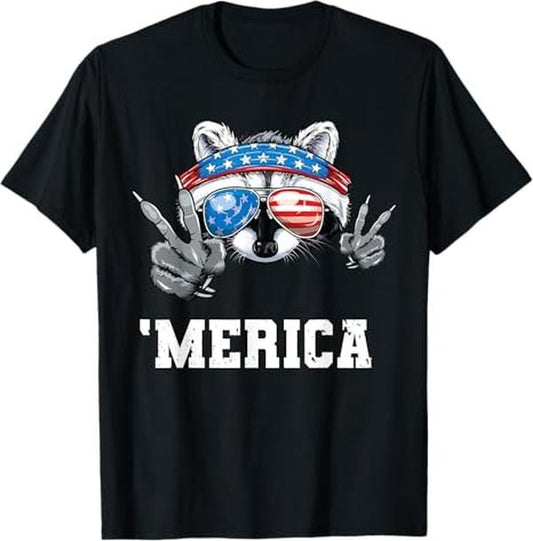 Funny Raccoon Shirt, Funny Merica Raccoon USA Flag Funny T-Shirt For Men - Available from size S to 5XL Vintage Raccoon