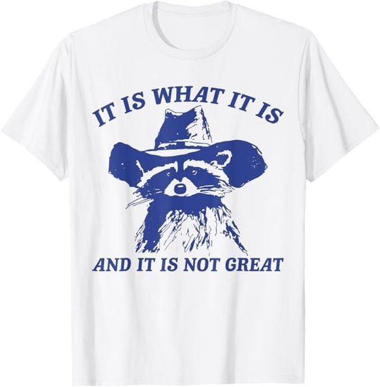Funny Raccoon Shirt, Funny Raccoon Retro It Is What It Is And It Is Not Great Funny T-Shirt For Men - Available from size S to 5XL Vintage Raccoon