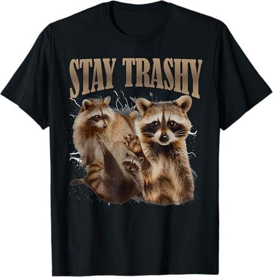Funny Raccoon Shirt, Funny Stay Trashy Raccoon T-Shirt For Men - Menswear Top Vintage Raccoon