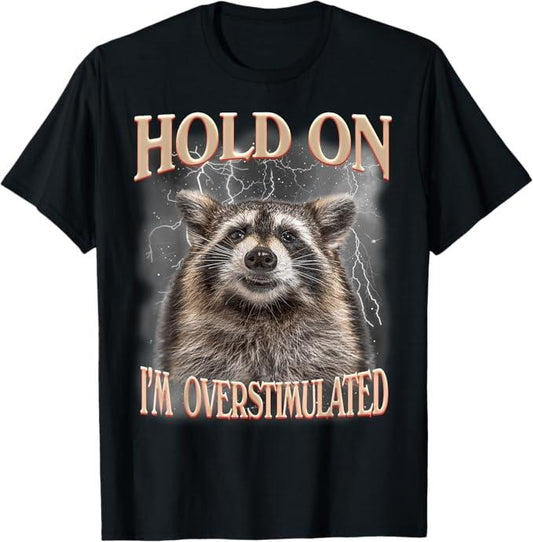 Funny Raccoon Shirt, Hold On I'm Overstimulated Raccoon Funny T-Shirt For Men - Available from size S to 5XL Vintage Raccoon