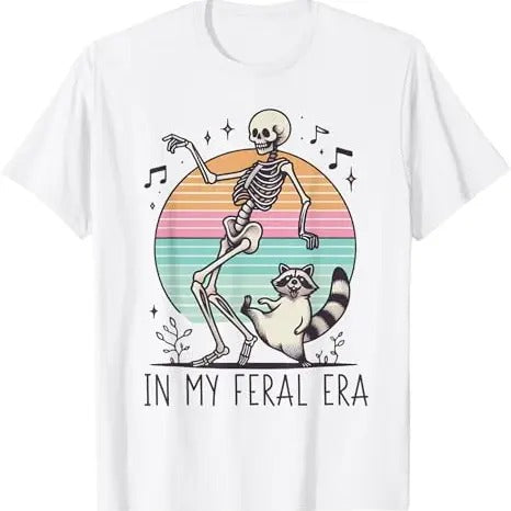 Funny Raccoon Shirt, In My Feral Era Funny Skeleton And Raccoon Funny T-Shirt For Men - Available from size S to 5XL Vintage Raccoon