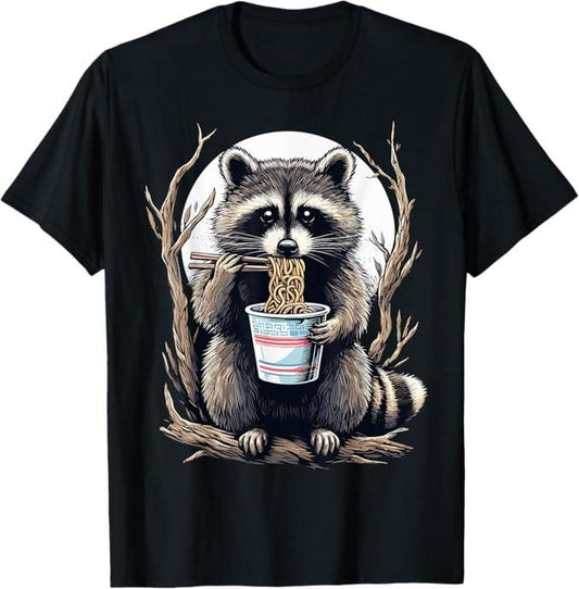 Funny Raccoon Shirt, Raccoon Eating Instant Noodle Cup Funny T-Shirt For Men - Available from size S to 5XL Vintage Raccoon