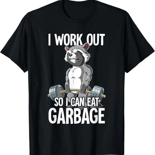 Funny Raccoon Shirt, Raccoon Gym Weight Training I Work Out So I Can Eat Garbage Funny T-Shirt For Men - Available from size S to 5XL Vintage Raccoon