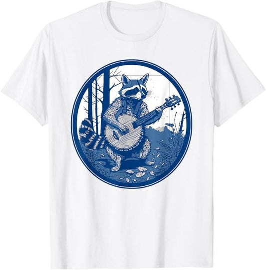 Funny Raccoon Shirt, Raccoon Playing Banjo Vintage Cottagecore Funny T-Shirt For Men - Available from size S to 5XL Vintage Raccoon