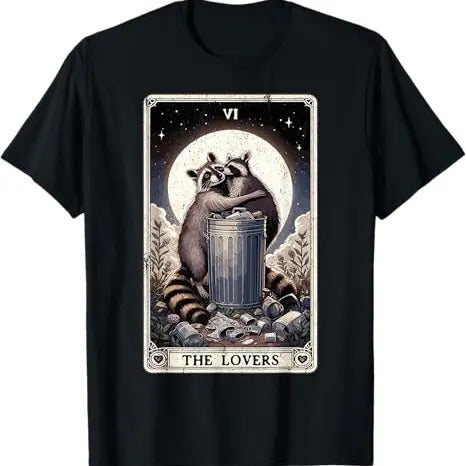 Funny Raccoon Shirt, Raccoon Tarot Card The Lovers Funny Raccoon T-Shirt For Men - Menswear Top Vintage Raccoon