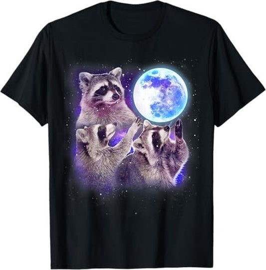 Funny Raccoon Shirt, Three Raccoon Moon Funny 3 Wolves Parody Racoon Space Galaxy T-Shirt For Men - Menswear Top Vintage Raccoon