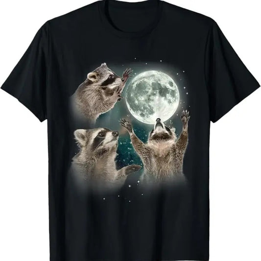 Funny Raccoon Shirt, Three Racoons Howling The Moon Funny Raccoon T-Shirt For Men - Available from size S to 5XL Vintage Raccoon