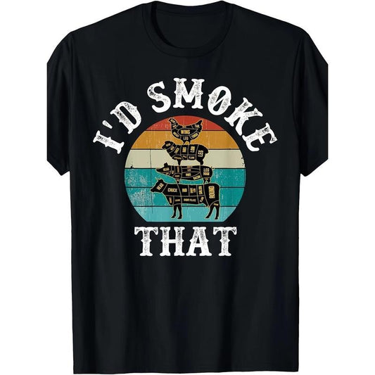 Funny Retro BBQ Party Smoker Chef Dad Gift - I'd Smoke That T-Shirt made in usa