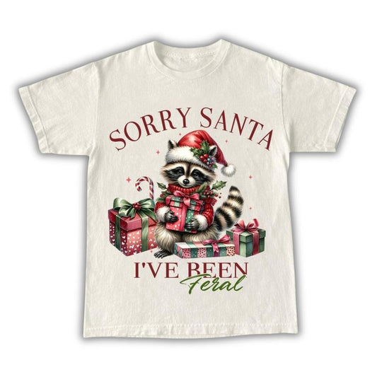 Funny Retro Christmas Raccoon Feral Unhinged Shirt, Sorry Santa I Have Been Feral, Y2K Dank Meme, Humorous Christmas Shirt