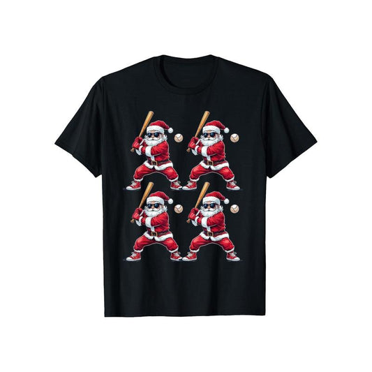 Funny Santa Playing Baseball Graphic Tee - Soft Cotton, Casual Fit, Crew Neck, Short Sleeve T-Shirt for Men made in usa