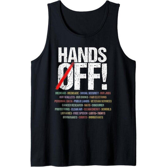 Funny Sayings Hands Off Protest Retro Men Women Tank Top made in usa
