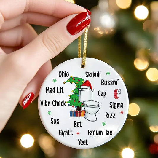 Funny Skibidi Rizzmas Gen Alpha Slang Christmas Ornament, Christmas Family Gift, Trendy Holiday Gift, Skibidi Toilet Ornament