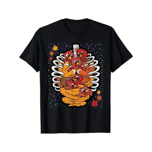 Funny Skull & Turkey Graphic Tee - Cotton, Casual Fit for Men - Perfect for Thanksgiving, Halloween, Christmas Gifts made in usa