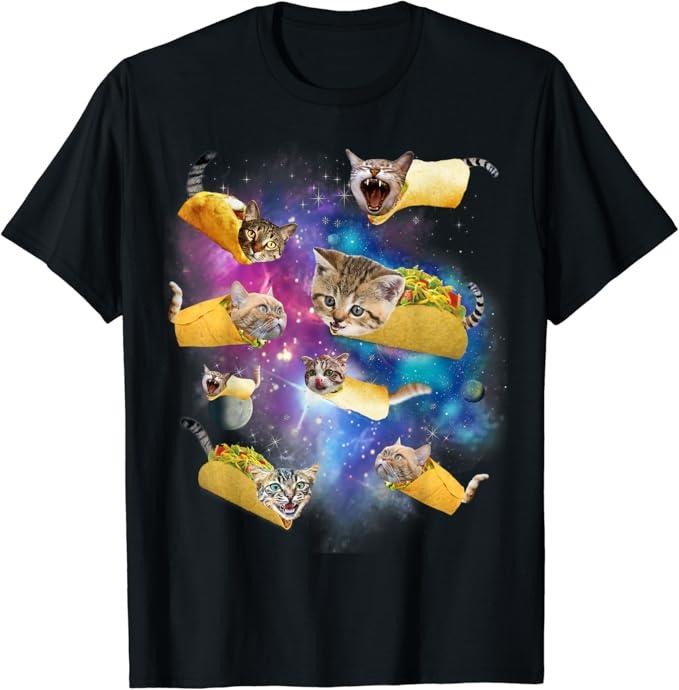 Funny Taco Shirts, Gifts For Mexican Food Lovers, Burrito Pizza and Taco Cat in Space - Tacocat Tee Gift Idea T-Shirt Menswear Top Casual Classic