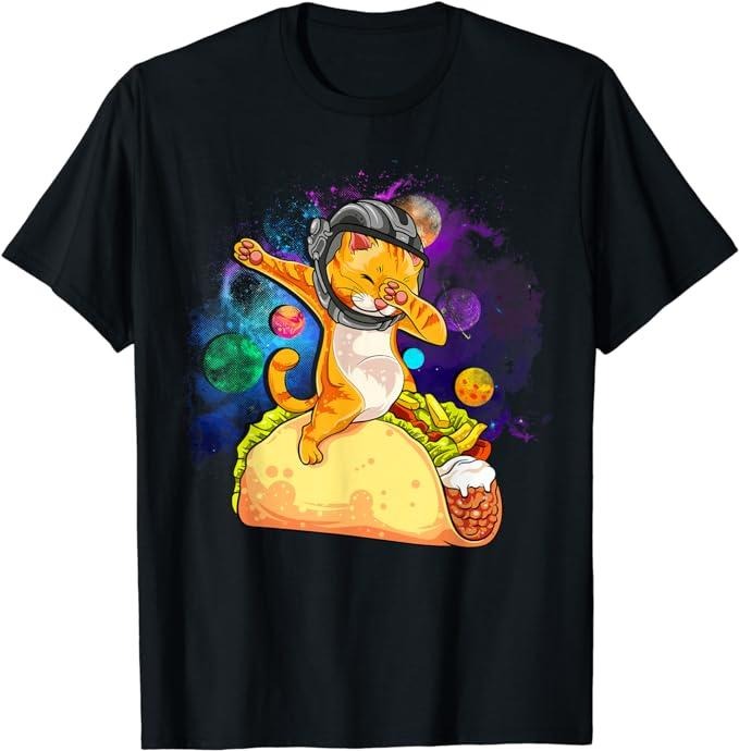 Funny Taco Shirts, Gifts For Mexican Food Lovers, Funny Dabbing Cat Astronaut In Space Riding Taco T-Shirt Menswear Top Casual Classic