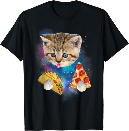 Funny Taco Shirts, Gifts For Mexican Food Lovers, Funny Galaxy Cat Shirt  Space Cat Eat Pizza and Taco T-Shirt Menswear Top Casual Classic