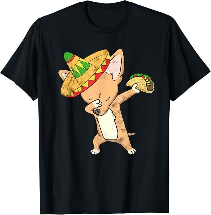Funny Taco Shirts, Gifts For Mexican Food Lovers, Funny Mexican Chihuahua Dog Taco Shirt Dabbing Cinco De Mayo T-Shirt Menswear Top Casual Classic