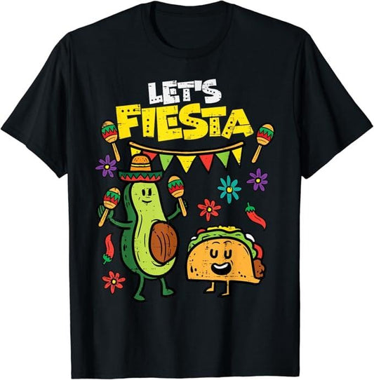 Funny Taco Shirts, Gifts For Mexican Food Lovers, Let's Fiesta Taco Avocado Funny Cinco De Mayo Mexican Party T-Shirt Menswear Top Casual Classic